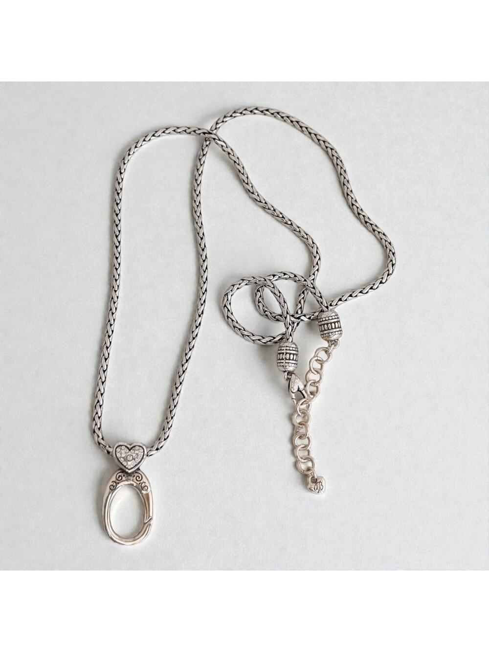 Brighton ABC Reversible Charm Holder Necklace Crystal Heart Clasp Long Retired